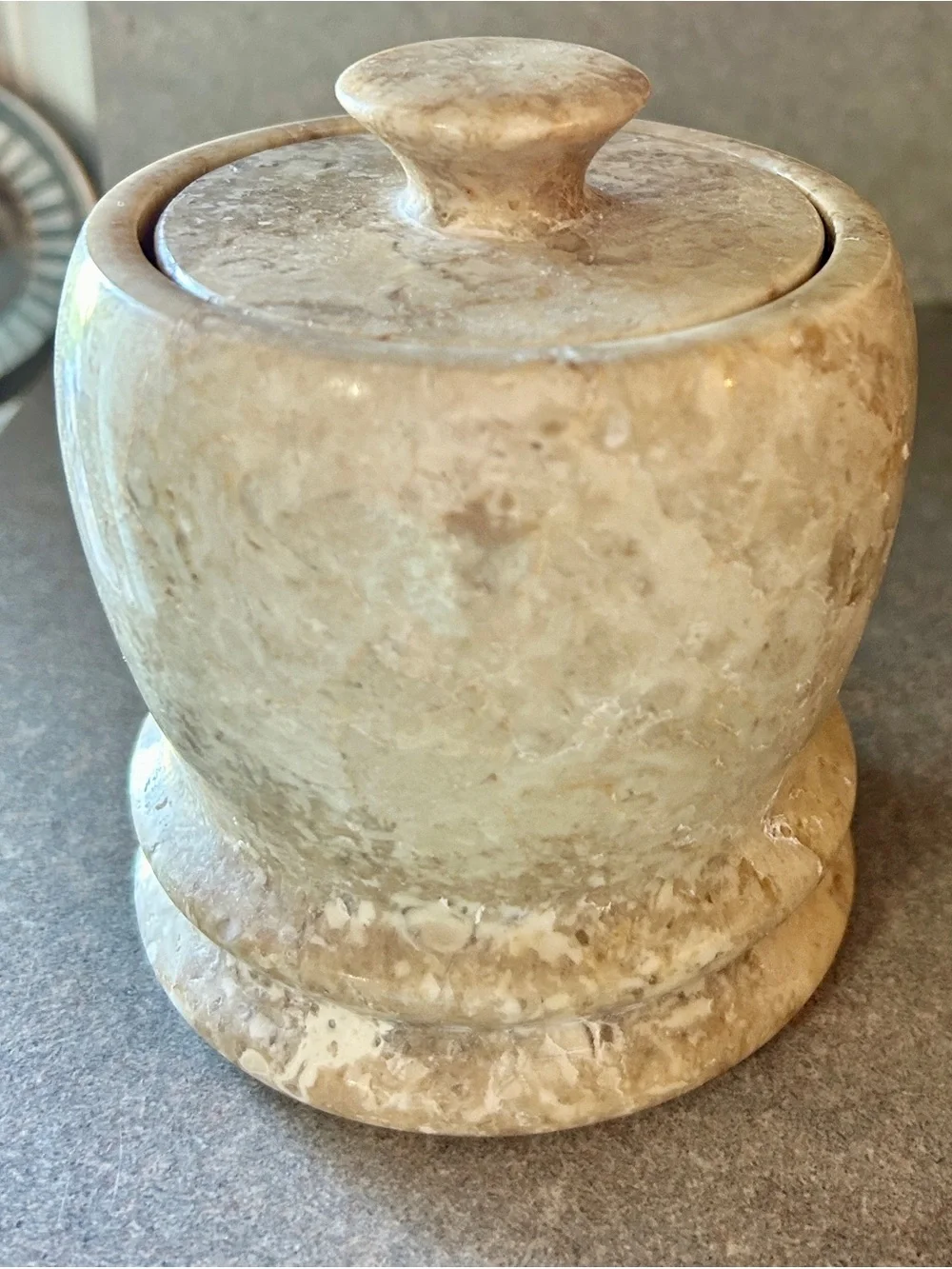 Natural polished Stone Marble Storage Jar with Lid - Beige